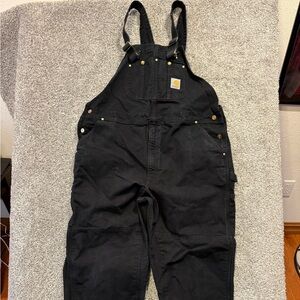 Vintage Carhartt Overalls 46x30 Black R01 Duck Bib Double Knees‎ Made USA Union